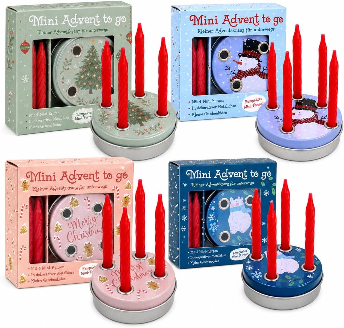Dailygoods- Adventkrans Compact - Pocket Adventkrans - 4 Rode Mini-Kaarsen - Herbruikbaar - Duurzaam - Ideaal als Souvenir - Adventscadeau