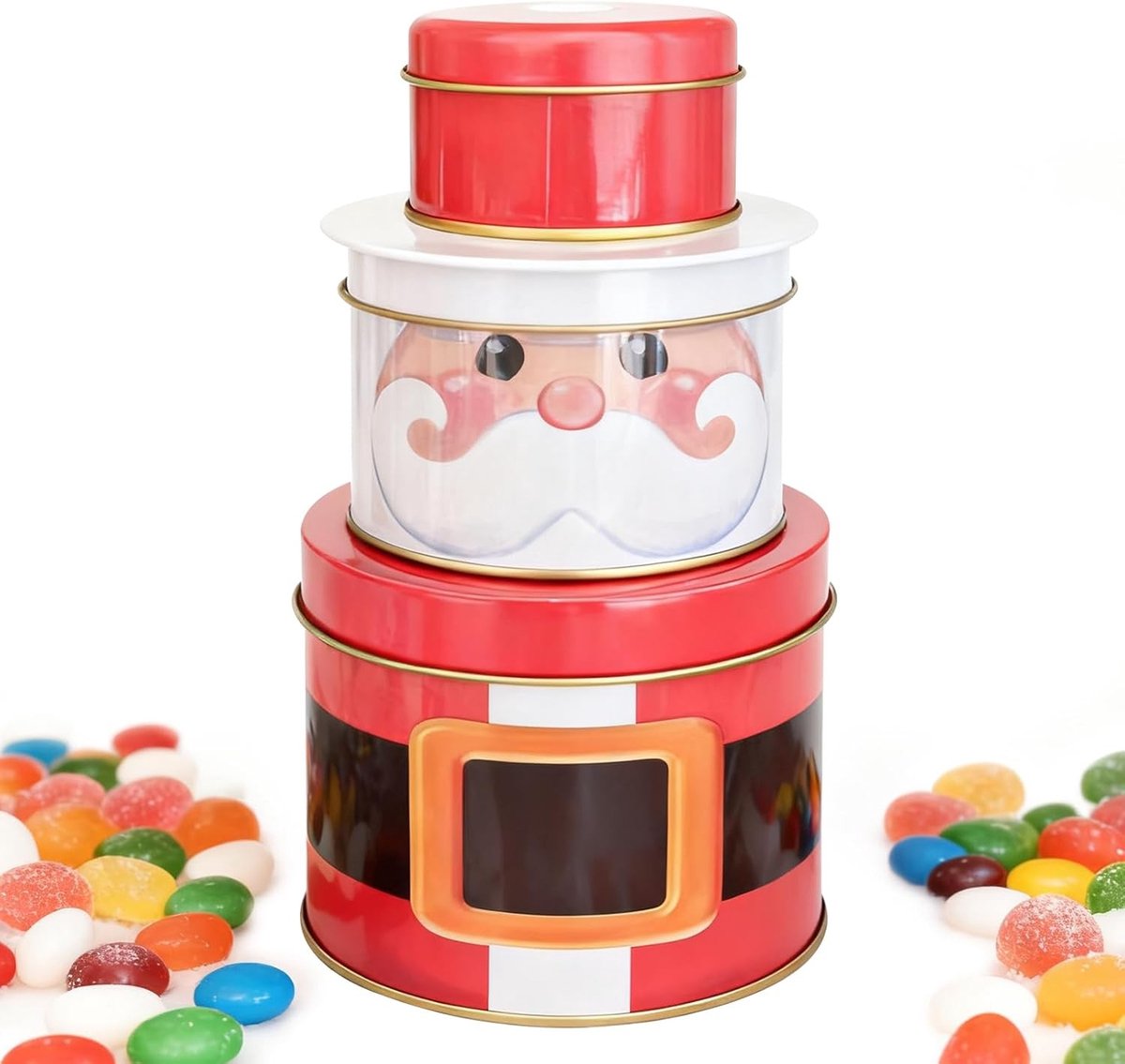 Kerstgeschenkdozen - Rood - Stapelbare Decoratieve Opbergdozen - Van Stevig Metaal - Voor Koekjes en Snoep