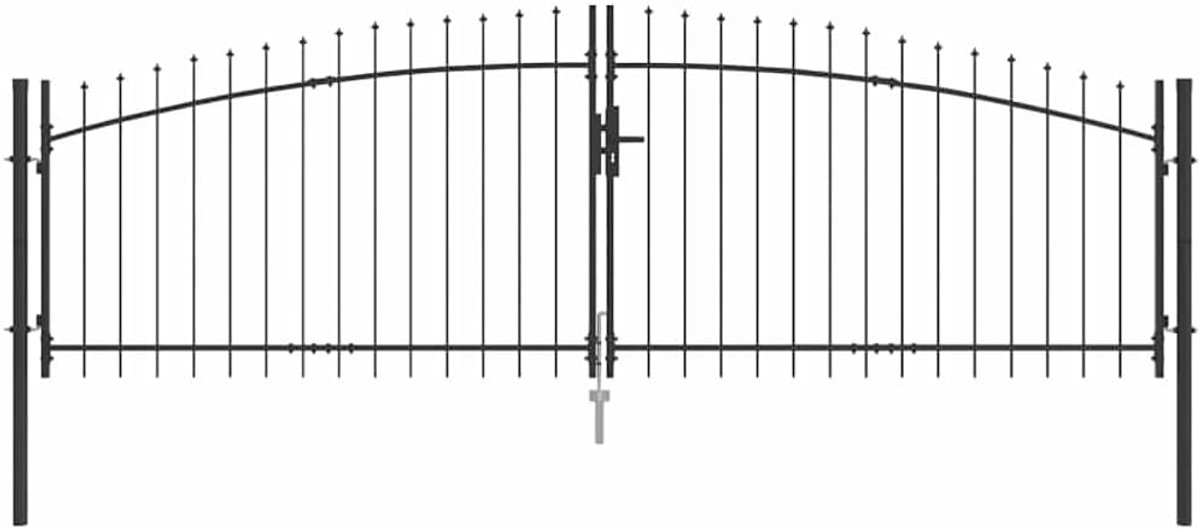 Dubbele poort met slot Woerden grijs 400 x 199,5 cm, moderne tuinpoort met kant design voor terrassen en ingangen, weerbestendig en duurzaam, eenvoudige montage