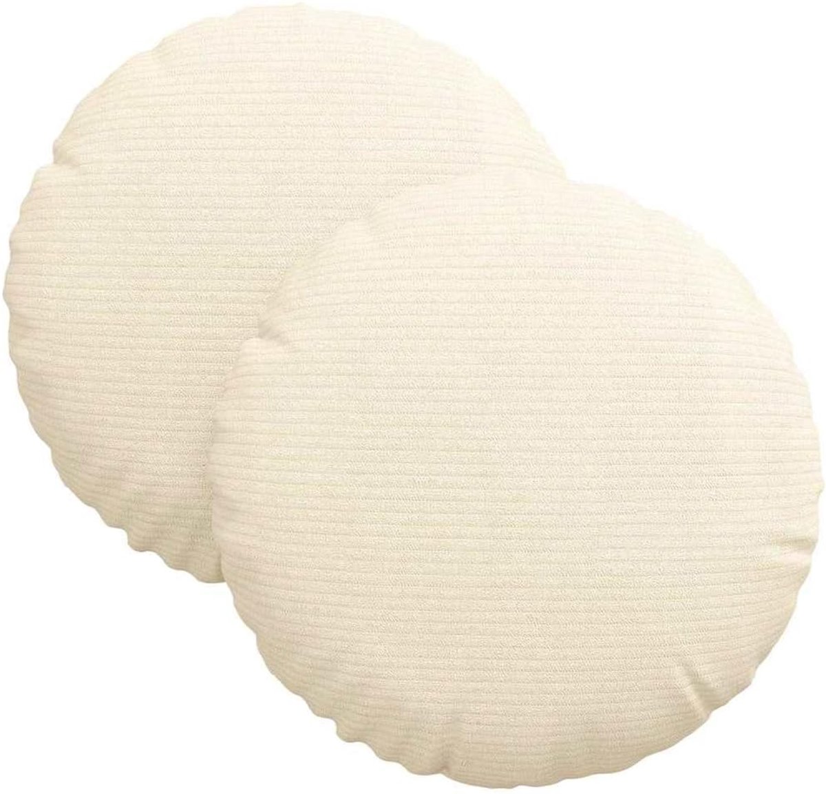 Corduroy zitkussen, 2 stuks, crème, Ø 30 x 13 cm, fluweelachtig corduroy met polypropyleen basis en polyestervulling, praktische ritssluiting voor eenvoudige reiniging, ideaal