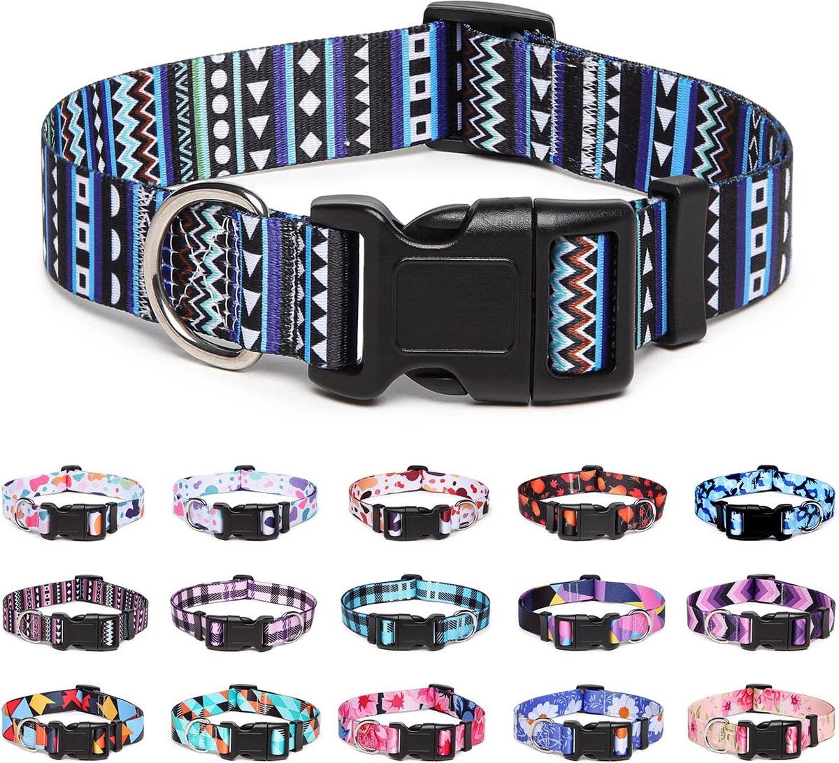 Verstelbare zachte en comfortabele nylon halsband voor kleine, middelgrote en grote honden, puppy's, katten (M, Blauw)