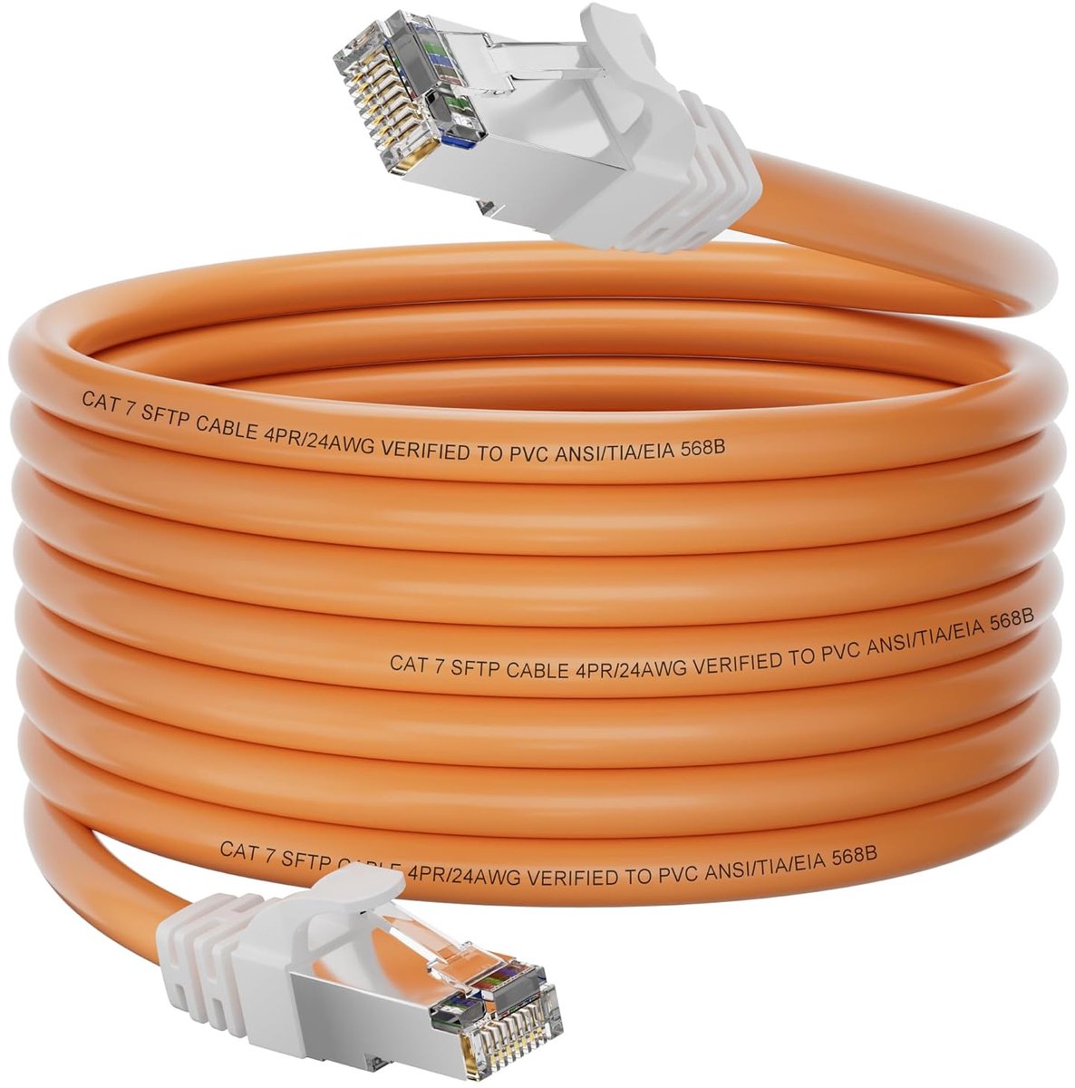 Kabel 10m, Cat 7 Netwerkkabel 10 Meter Buiten Hoge Snelheid 10Gbps, LAN Kabel SFTP Afgeschermde Ethernet Cable 10m Oranje Internetkabel Gigabit Kabel RJ45 Patchkabel voor Router Modem