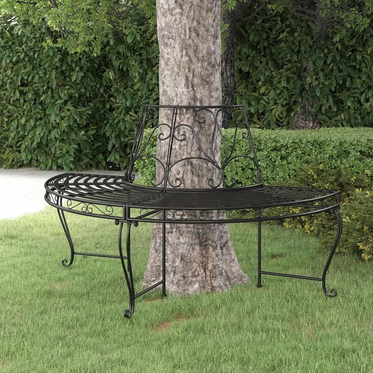 Boombank tuinbank parkbank ronde bank halfronde bank bank halfrond staal zwart Ø160 cm