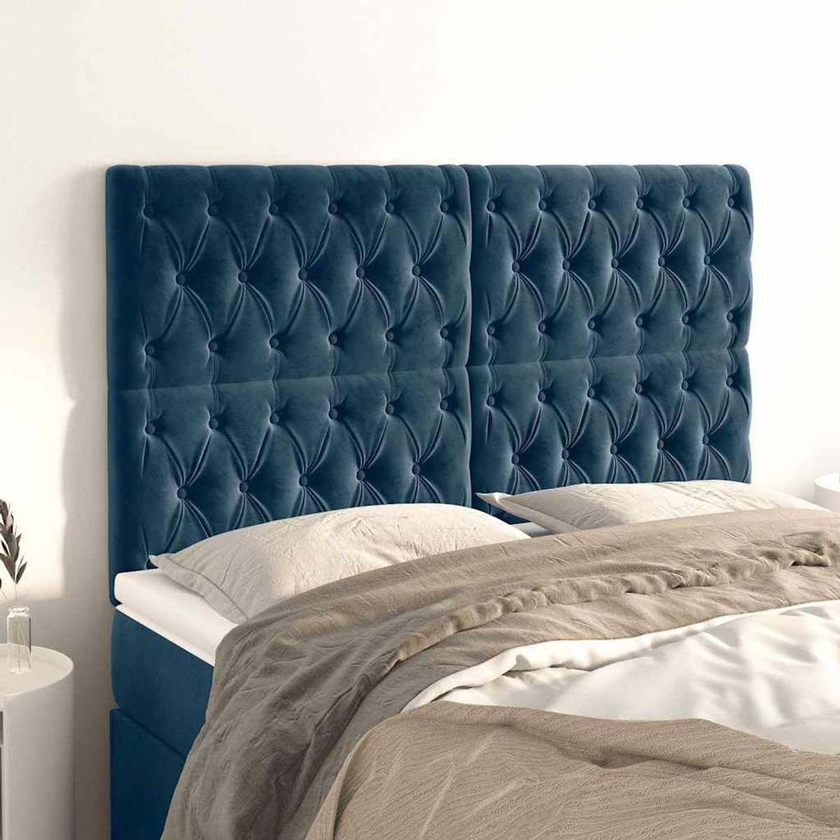 Hoofdeinde fluweel marineblauw 144x7x118/128 cm in hoogte verstelbaar, houten poten, zacht velours, rugsteun voor lezen en televisie, eenvoudige montage