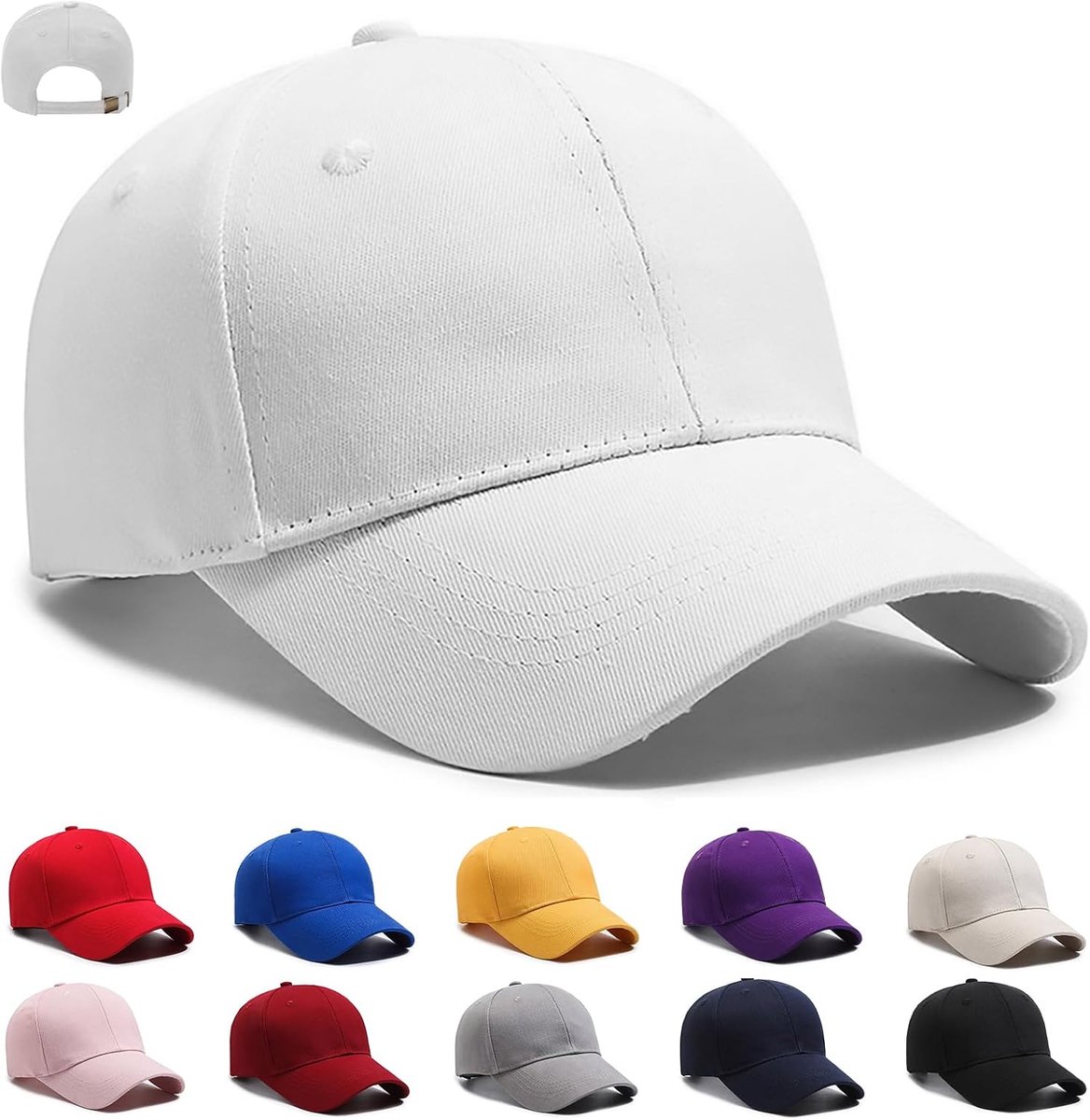 Baseballpet, Baseballpet voor dames en heren, Verstelbare klep, 100% katoen, Effen kleur, One size, Outdoor, Sport, Reizen