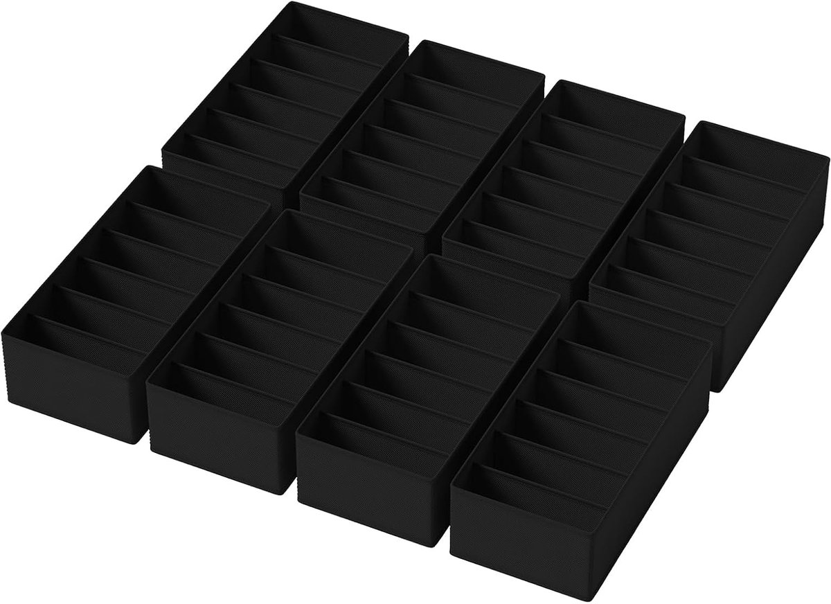 Lade-organizer, kledingkast, organizer, opvouwbare opbergdoos, stof, opbergsysteem, ondergoed, organizer voor broeken, kleding, sokken, 8 stuks, zwart