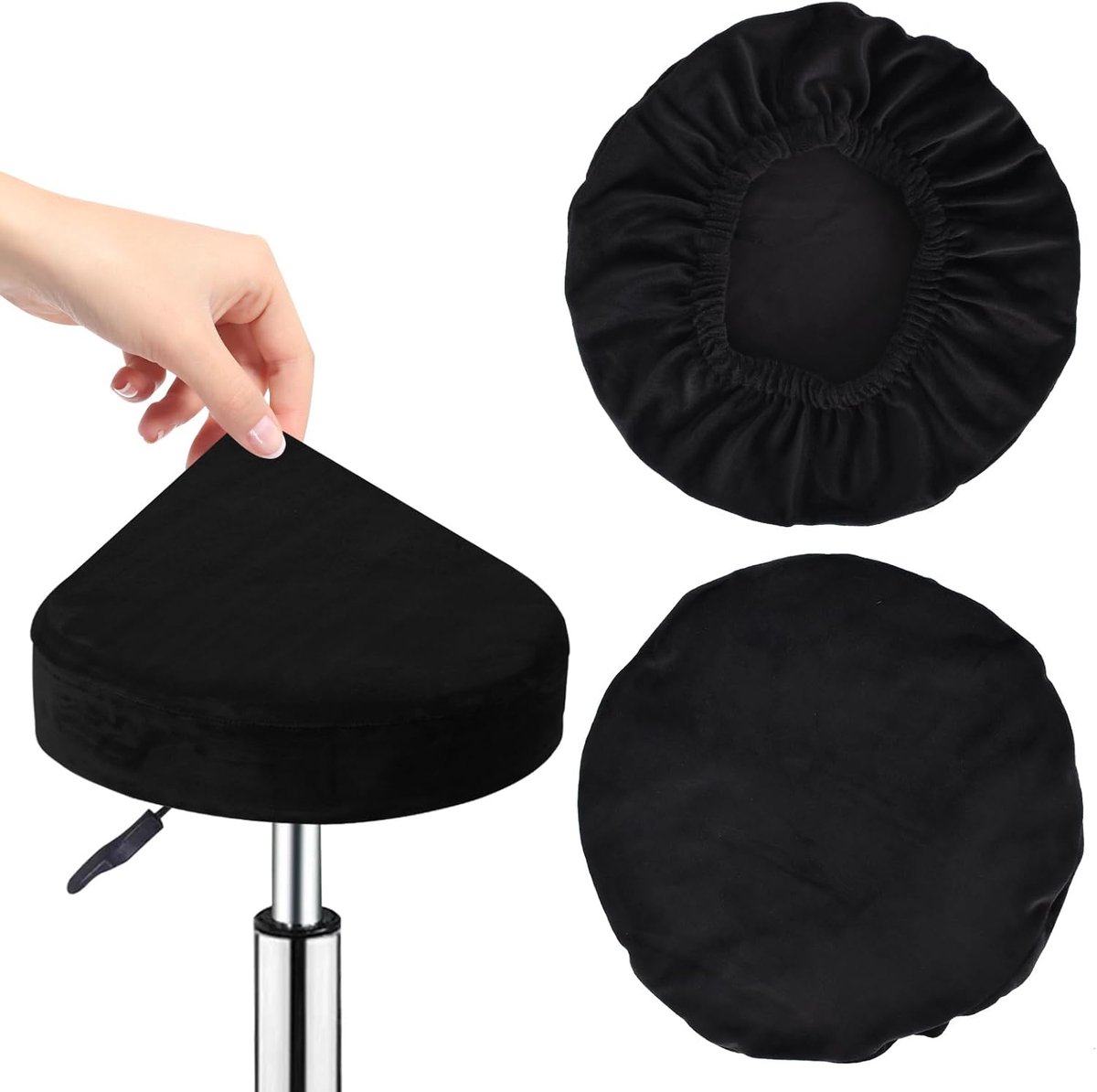 2 stuks ronde krukbekleding, diameter 32-38 cm, barhocker bekleding, wasbaar stofdicht krukbekleed, rekbaar, voor ronde eetkamerstoelen (zwart)