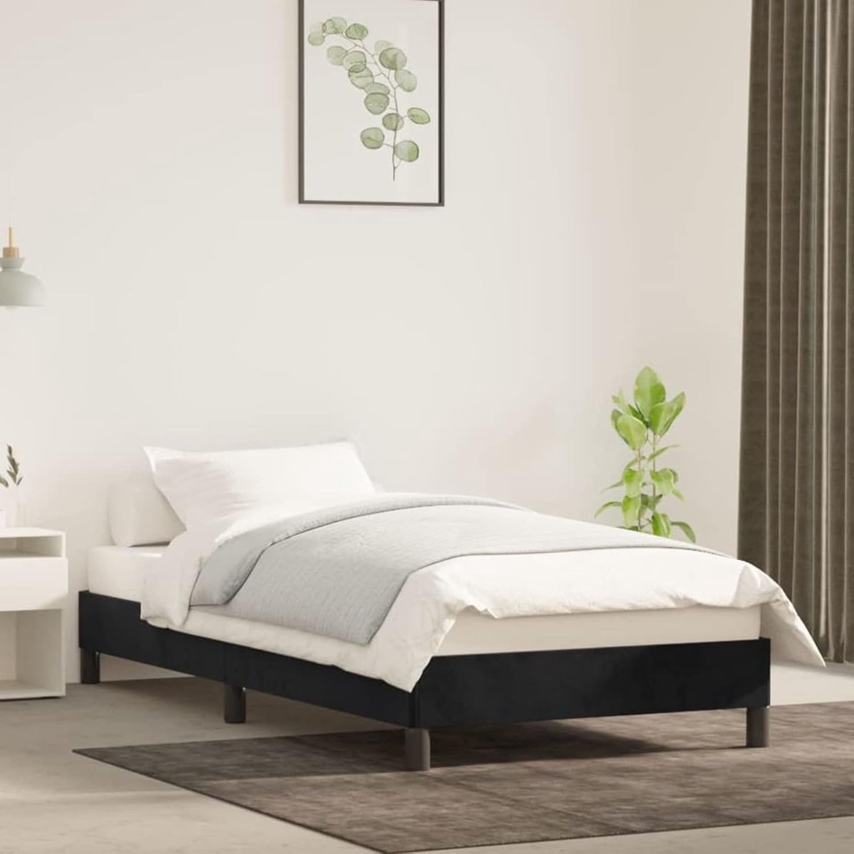 Bedframe, zwart, 80 x 200 cm, fluweel, bedframe met platform, geschikt voor matrassen van 80 x 200 cm, voor slaapkamer, logeerkamer, type A