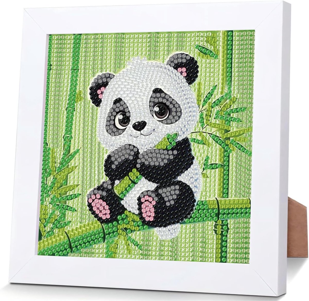 Art Panda Diamond Painting voor kinderen met houten lijst, dieren diamond painting, 6, 8, 10 jaar, diamantschilderij, afbeeldingen voor kinderen, voor geschenken en familie, decoratie