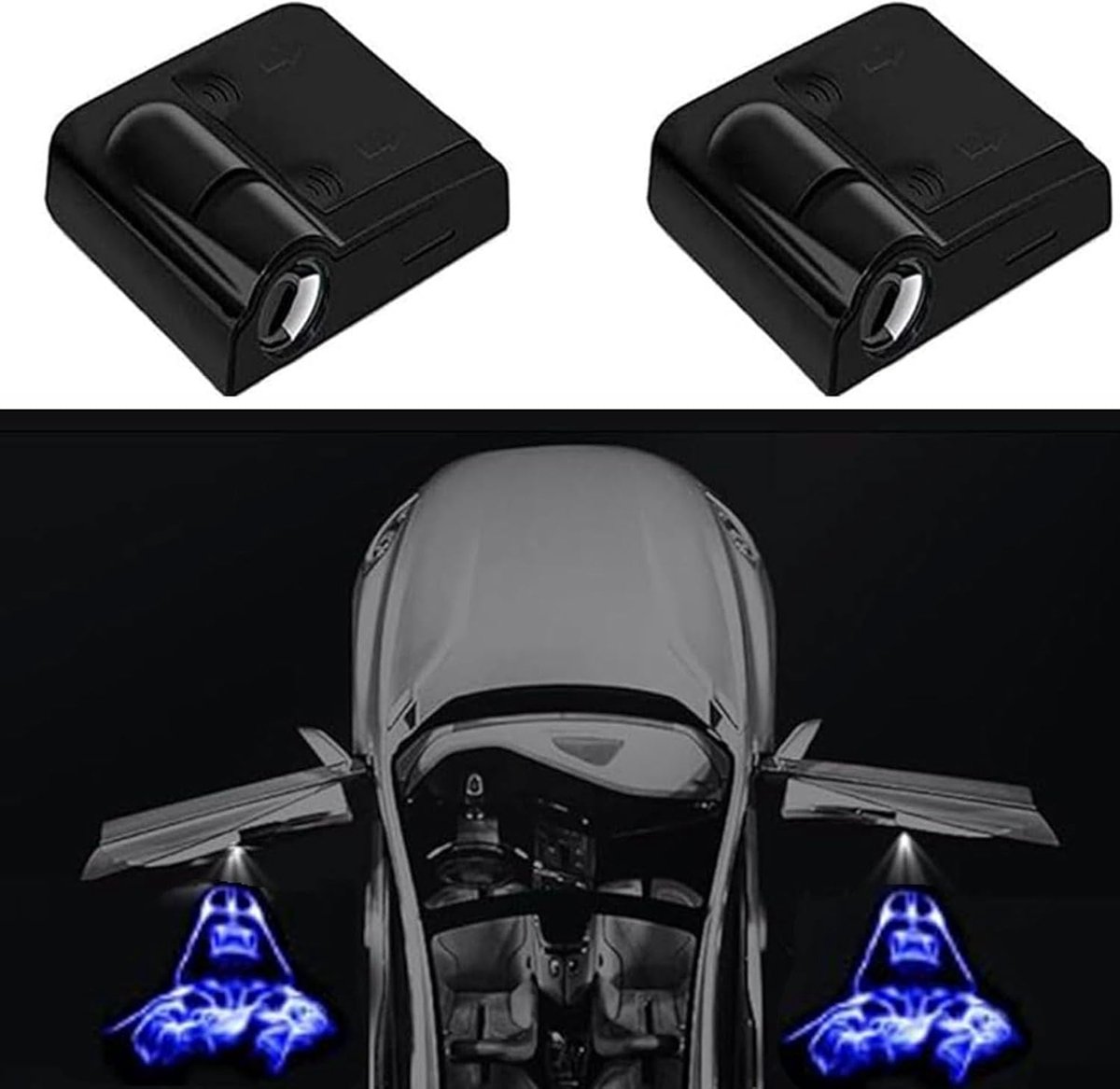 2 Pack Autodeurli Chtprojector, Autoprojectorlicht LED-Autowelkomstlicht, Deurwelkomstlicht, Deurwelkomstlicht LED Blauw Maskerlicht Voor Alle Auto's (Blue-Logo)