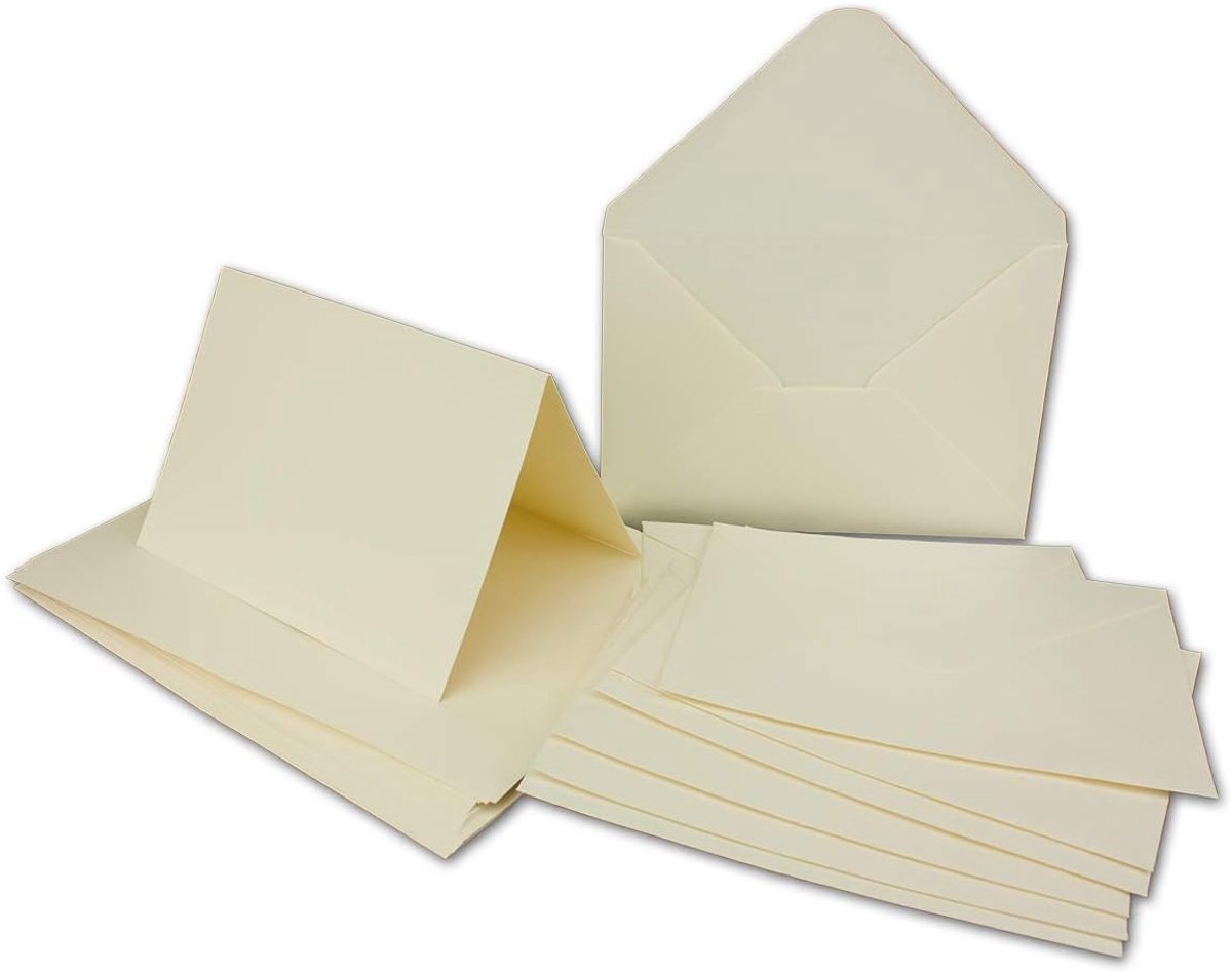 50 x dubbele kaarten - enveloppen - set DIN A6/C6 - crèmewit - Kaarten DIN A 6-10,5 x 14,8 cm - 240 g/m² met enveloppen DIN C6-11,3 x 16,0 cm - 120 g/m² natte lijm
