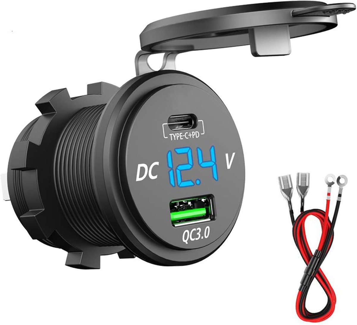 Snellader USB C auto type C en QC3.0 oplader 12 V/24 V QC 3.0 64 W USB-oplader stekker aluminium metalen behuizing voor auto Aarine motorfiets boot caravan
