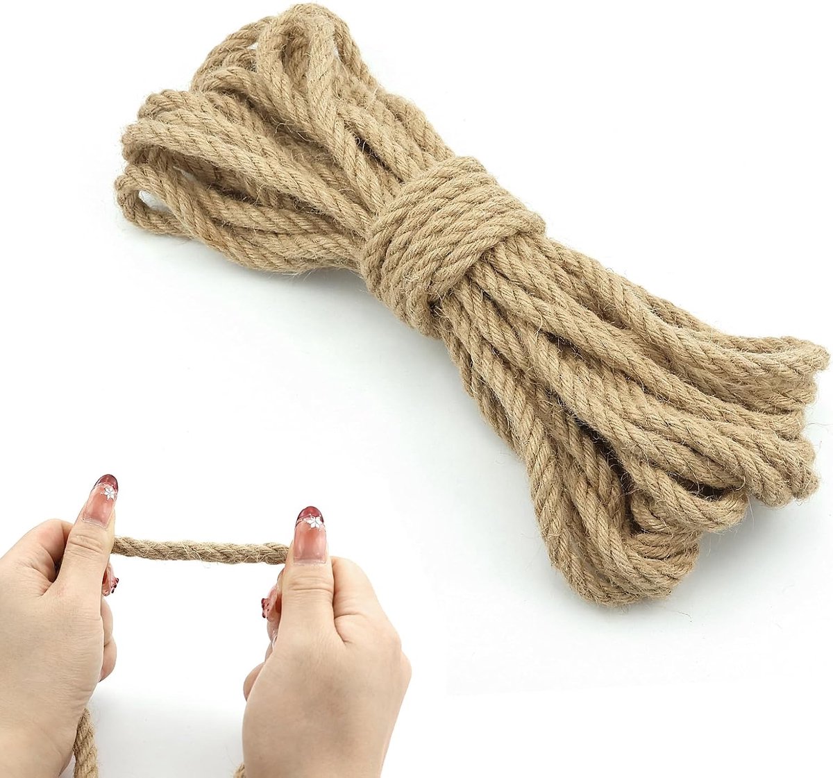 Touw, 10 mm x 10 m, tuinkoord, jute koord, scheurvast, sisal touw voor katten, sterk natuurlijke vezels, henneptouw voor krabpaal, tuin, doe-het-zelf, decoratie