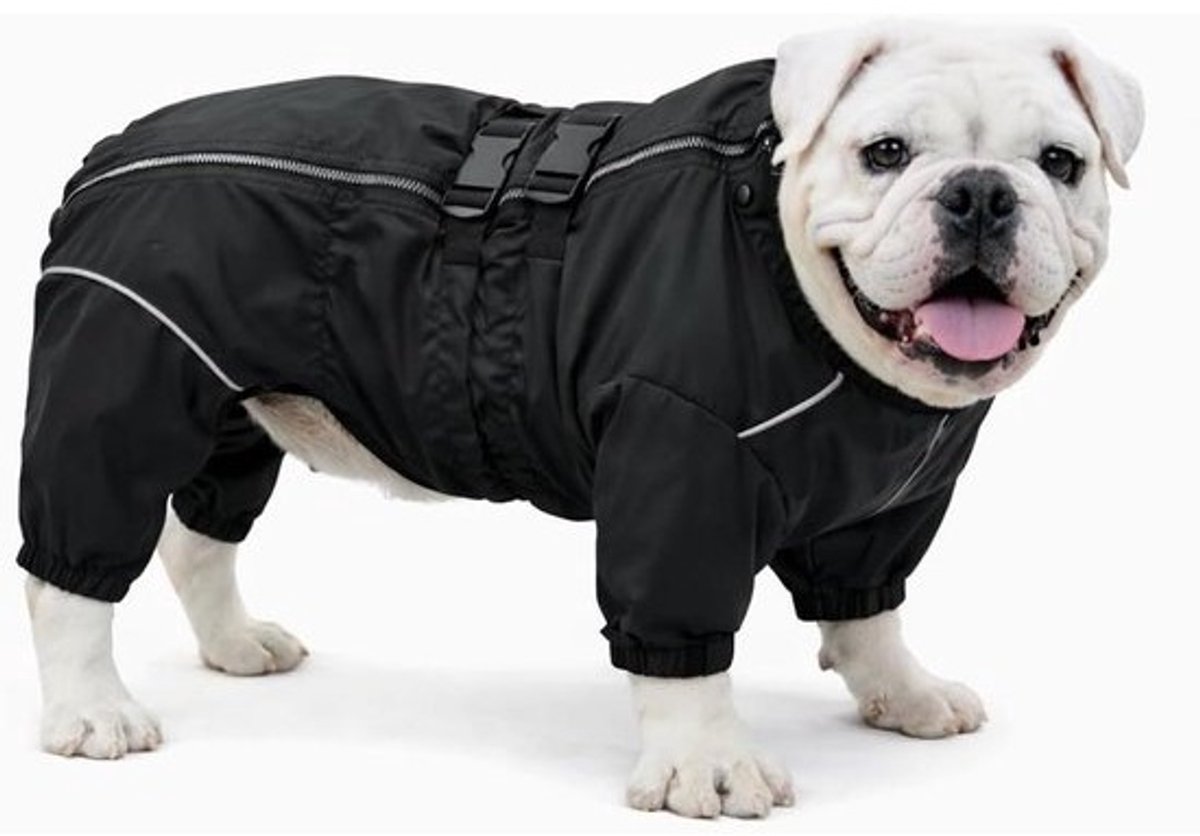 Honden Regenjas - Hondenjas Winddicht - Hond Uitlaten - Met Riem Opening - Maat M - Zwart