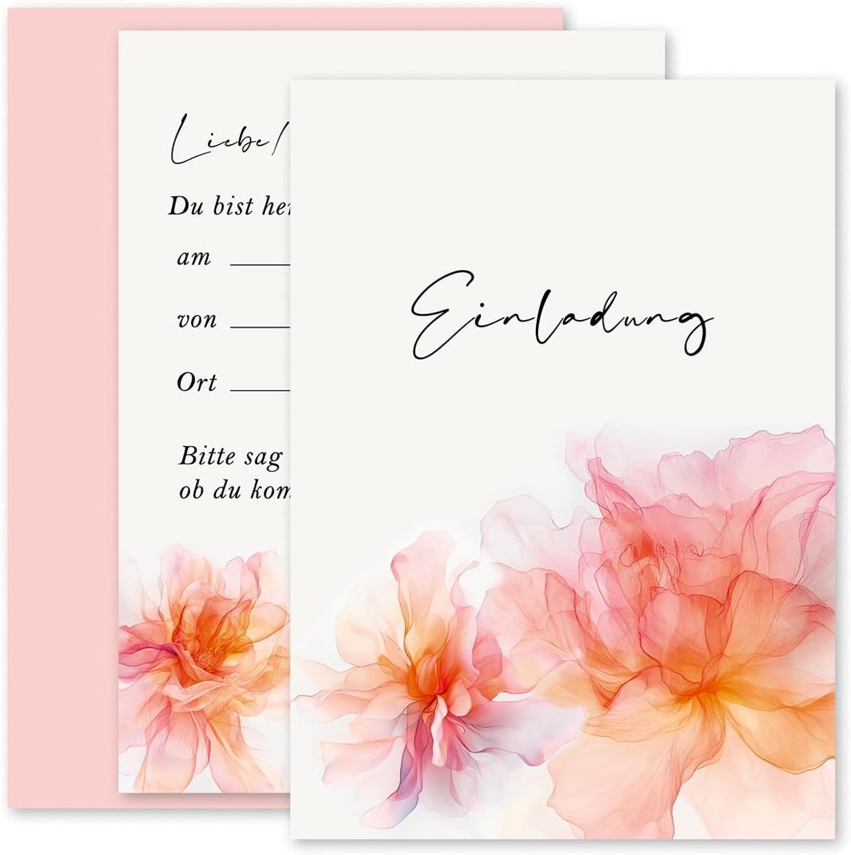 Klasse Uitnodigingskaarten met enveloppen, bloemen, aquarel, pioenroos, bloemen, roze, verjaardag, bruiloft, feest, 10 x 15 cm, volwassenen, zomerfeest, 10 stuks