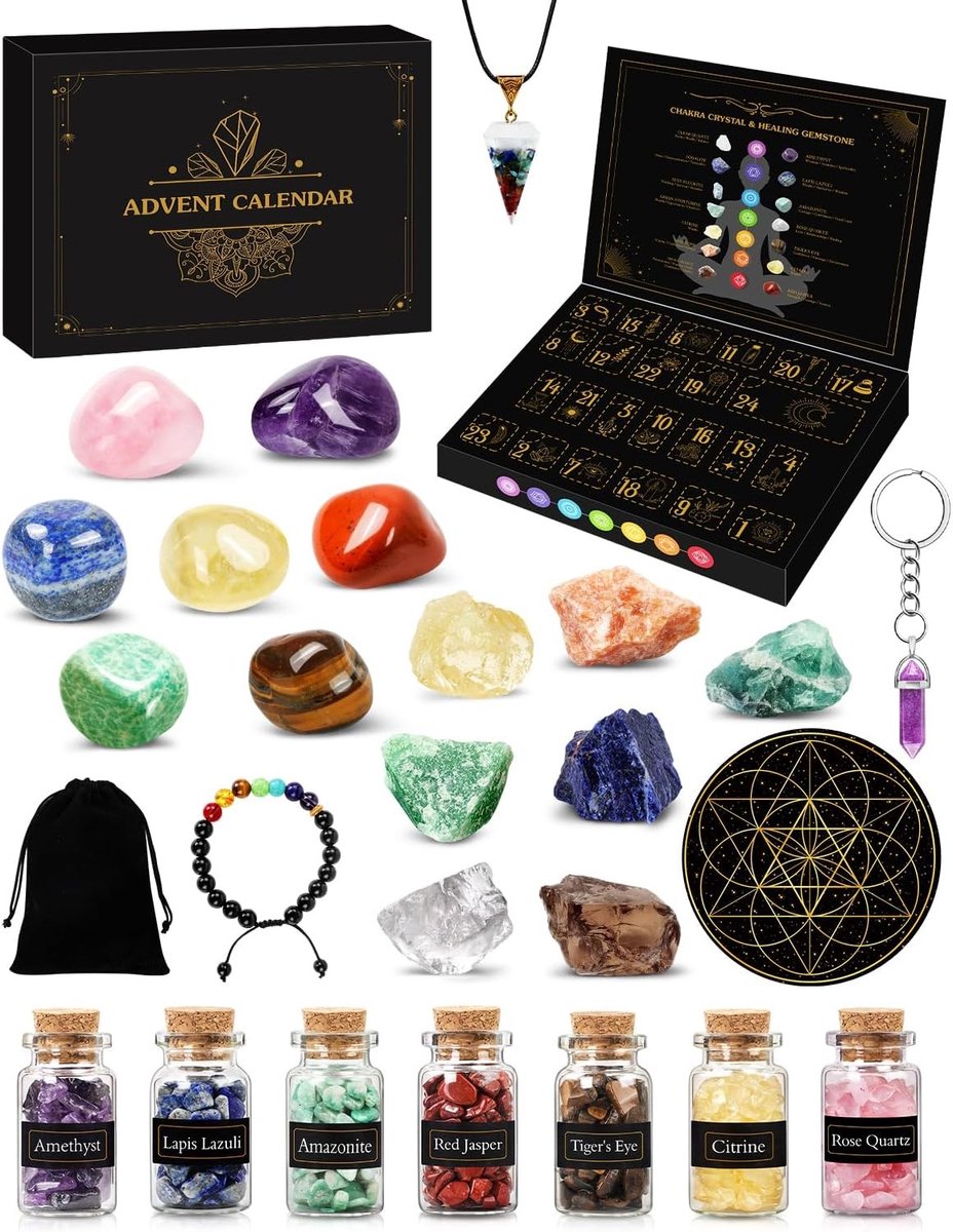 Edelstenen Adventskalender - Multicolor - 24 Dagen - Natuurlijke Kristallen voor Vrouwen en Meisjes