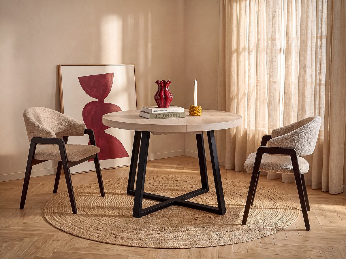Vente-unique Uitschuifbare eettafel voor 4 tot 6 personen in MDF en metaal - Natuurlijk licht en zwart - ILONINA