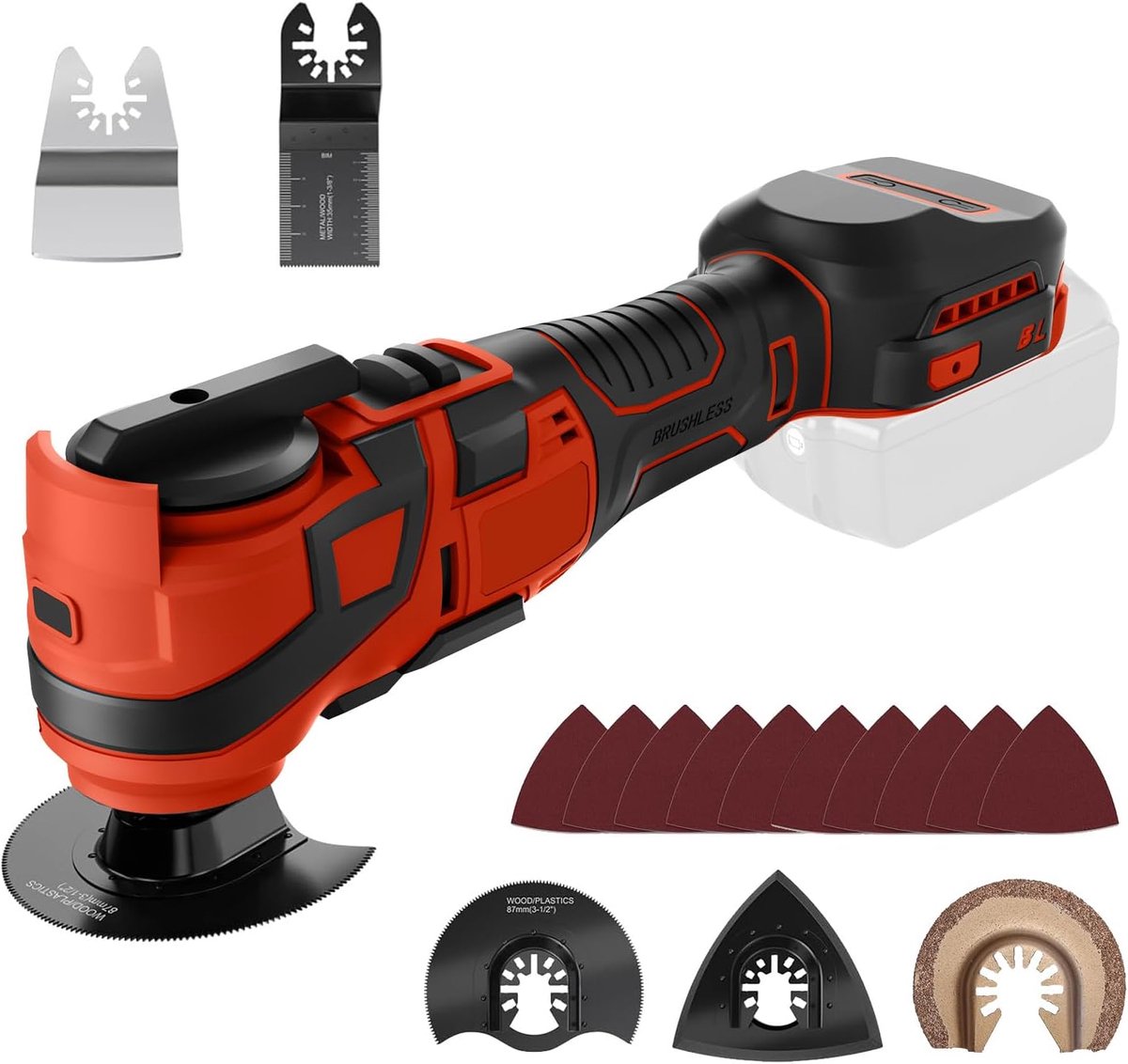 Roadtime Multifunctioneel gereedschap voor Milwaukee 18 V accu's (zonder accu), doe-het-zelf oscillatiegereedschap met 15 accessoires, borstelloze 6 variabele snelheden, 10.000-20.000 tpm, voor