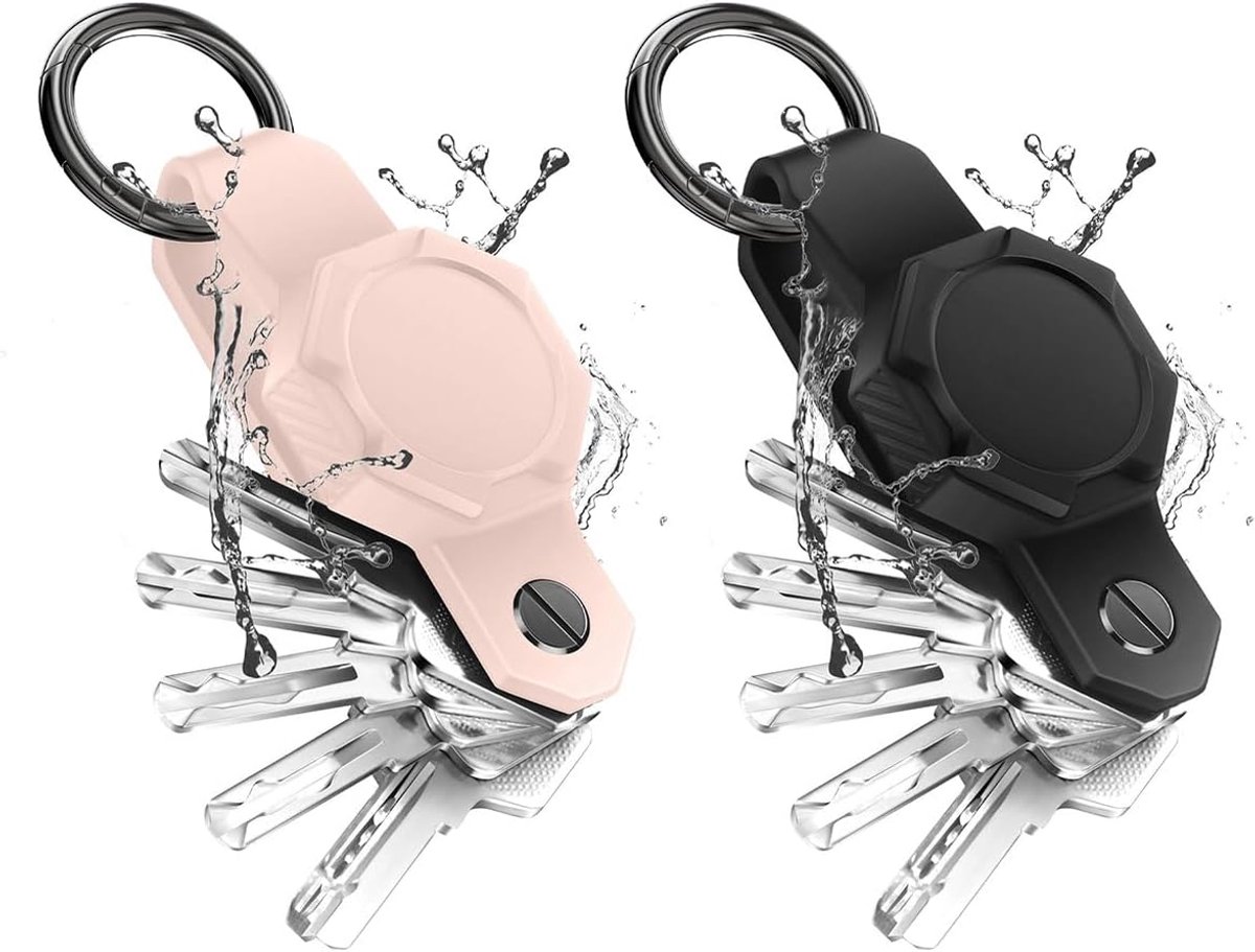 sleutelhouder voor Apple AirTag, waterdichte sleutelorganizer voor Apple Air Tag, inclusief sleutelring voor bevestiging aan de autosleutelhanger, zwart/roze
