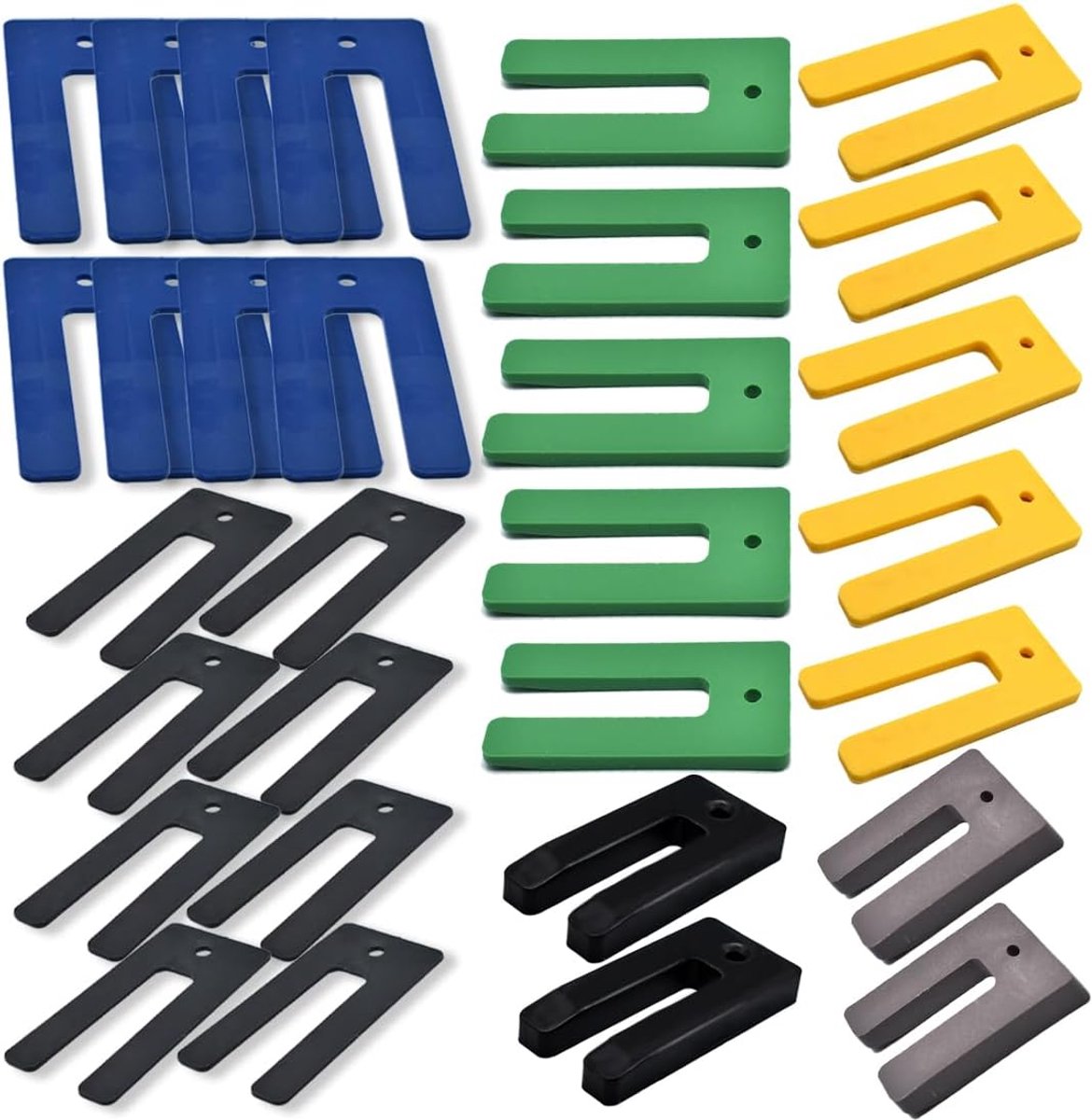 30 stuks afstandhouders kunststof, variabele compensatieplaten, beglazingsblokken, premium afstandhouders, kunststof platen (1/1,5/3,2/5/6,4/10 mm)