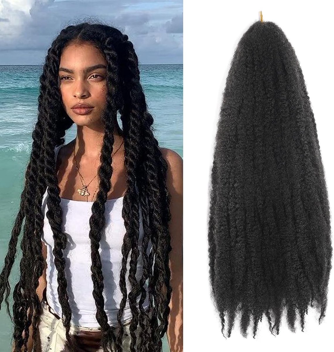 Twist Vlechthaar Marley Twist Haars Long Cuban Haar Marleys Afro Kinky Krullende Twists Faux Locs Gehaakte Synthetische Vlechten Haarextensies (1B, 61 cm (Verpakking van 6))