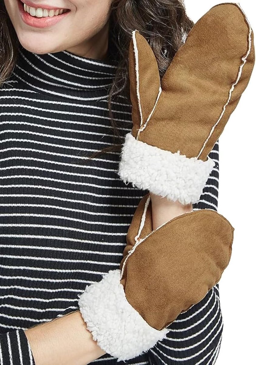 schapenvachtwanten voor vrouwen, dames Shearling schapenvacht lederen bontwanten, winddichte uniseks winterhandschoenen met warme zachte pluizige voering, pluche thermisch voor