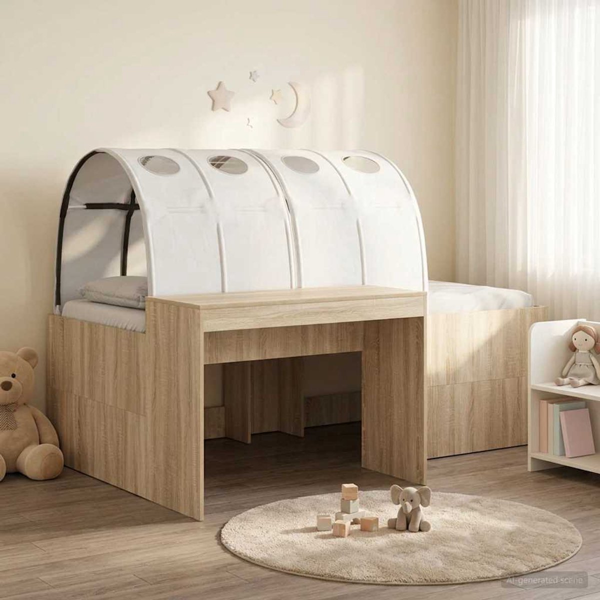 vidaXL Bed - met - Tunnel - 3 - st - Sonoma - eiken - en - wit - Bewerkt - hout Sonoma eiken en wit