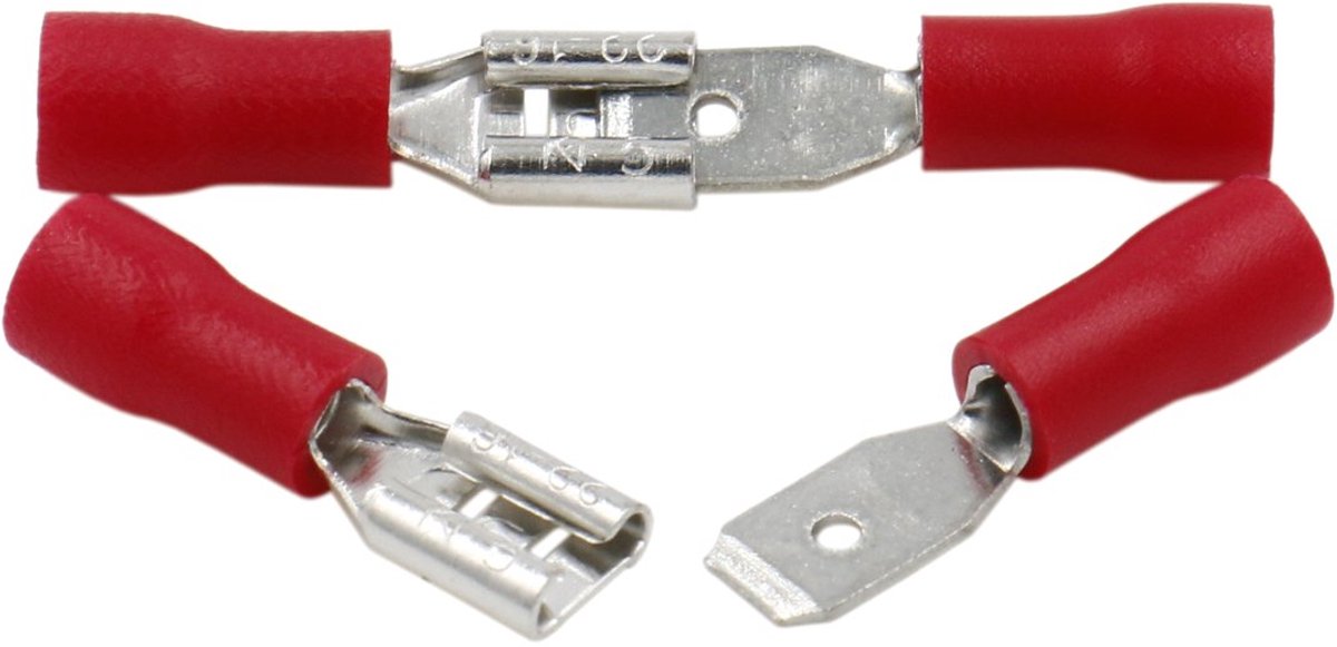 Dailygoods - Quick Disconnects - Vinyl Geïsoleerde Klemmen - Rood - 4.8mm x 0.5mm - Geschikt voor 0.5-1.5mm² - 100 Stuks
