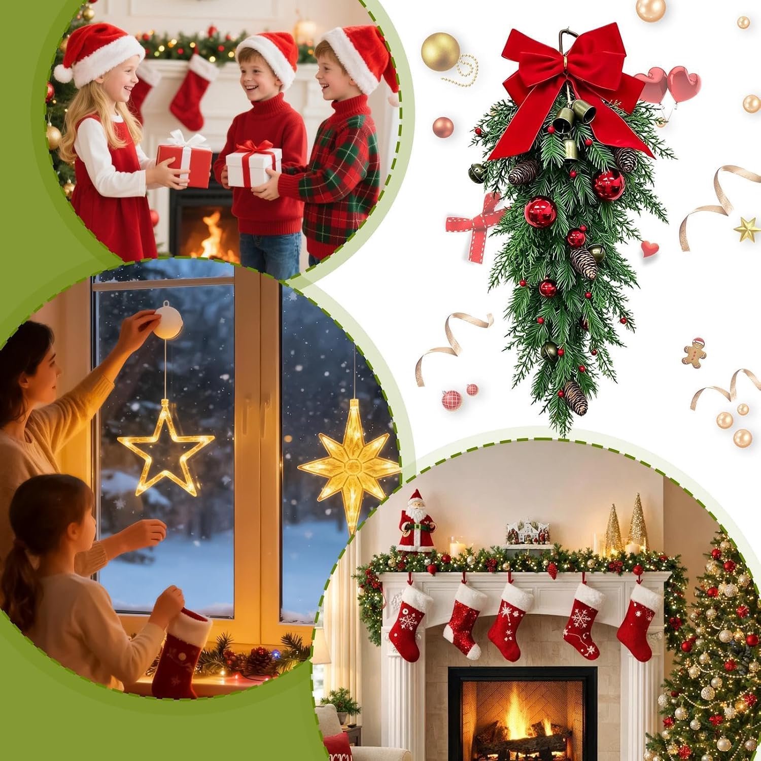 Kerstkrans - Kerstbelornament - Kerstdecoratie - Kerstdeurhanger - Kerstornament - 70 cm - Geschikt om op te hangen aan woonkamermuren, ramen, trappen en deuropeningen voor een feestelijke sfeer - Groen – foto 4