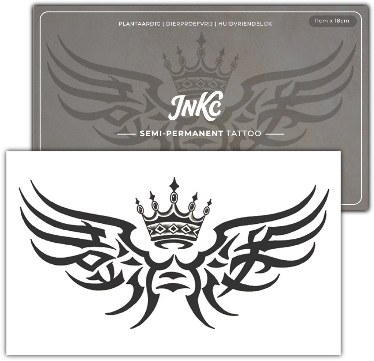 INKC - Tijdelijke Tattoo - Stamp Kroon - Nep Tattoo - Plak Tattoos - Blijft tot 2 weken - 11 x 18cm