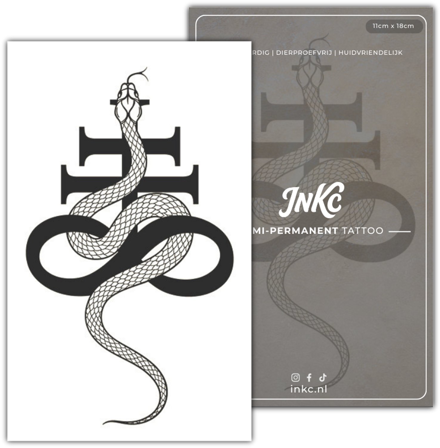 INKC - Tijdelijke Tattoo - Slang Teken - Nep Tattoo - Plak Tattoos - Blijft tot 2 weken - 11 x 18cm
