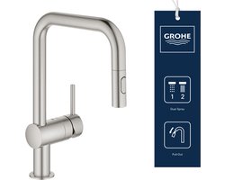 GROHE Minta Keukenkraan - Met uittrekbare handdouche - 2 straalsoorten - RVS (supersteel)