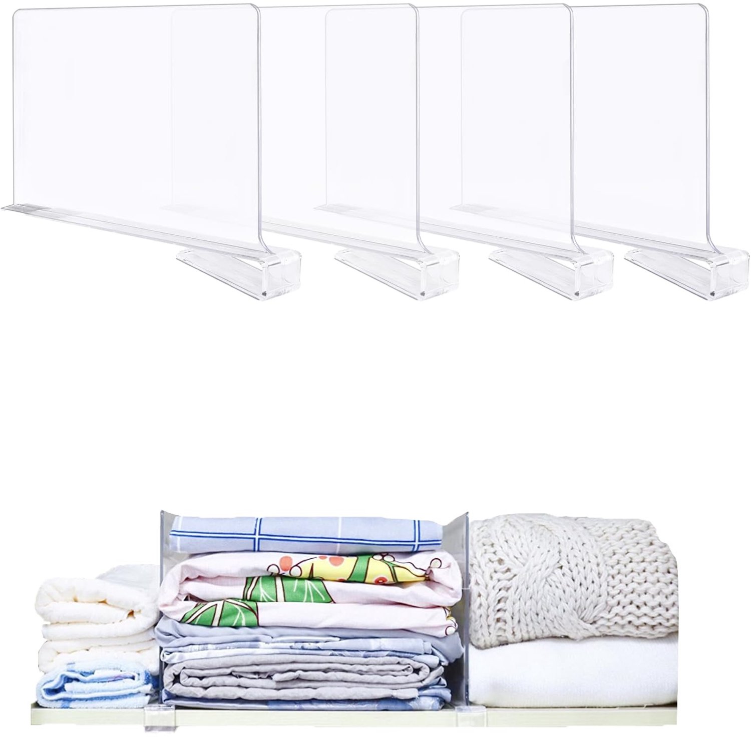 Famanu 4 Stuks Acryl Plankverdeler, Transparante Plankorganizer voor Kledingkasten, 30.5 cm zwart