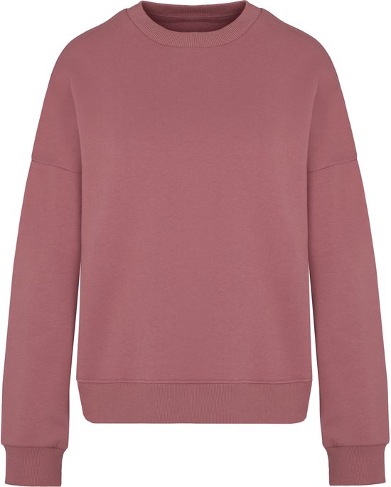 Roze sweatshirt met ronde hals en geribde boorden op een effen achtergrond.