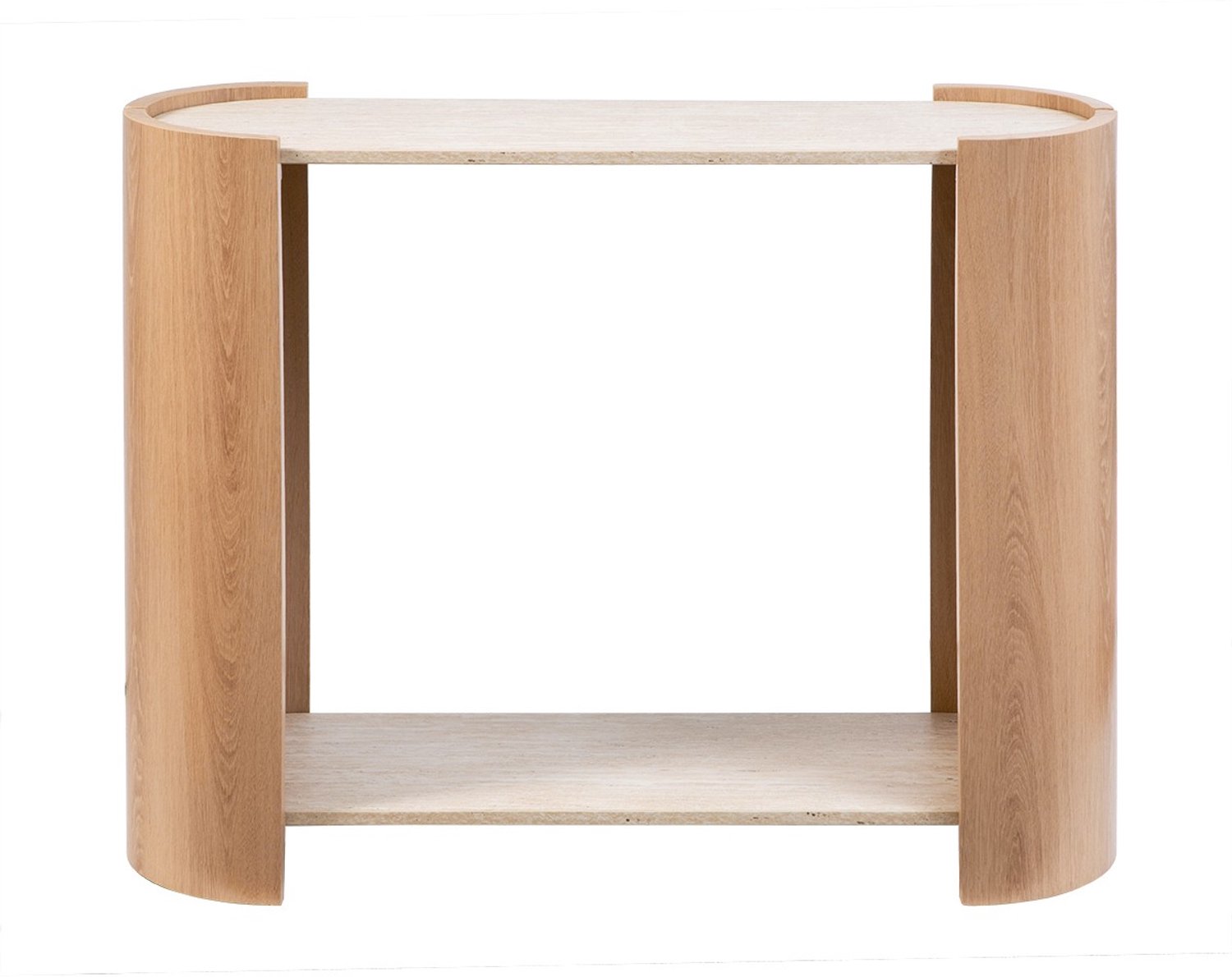 CALICOSY - Sidetable met travertin- en houtafwerking, 100 cm breed - IZIA