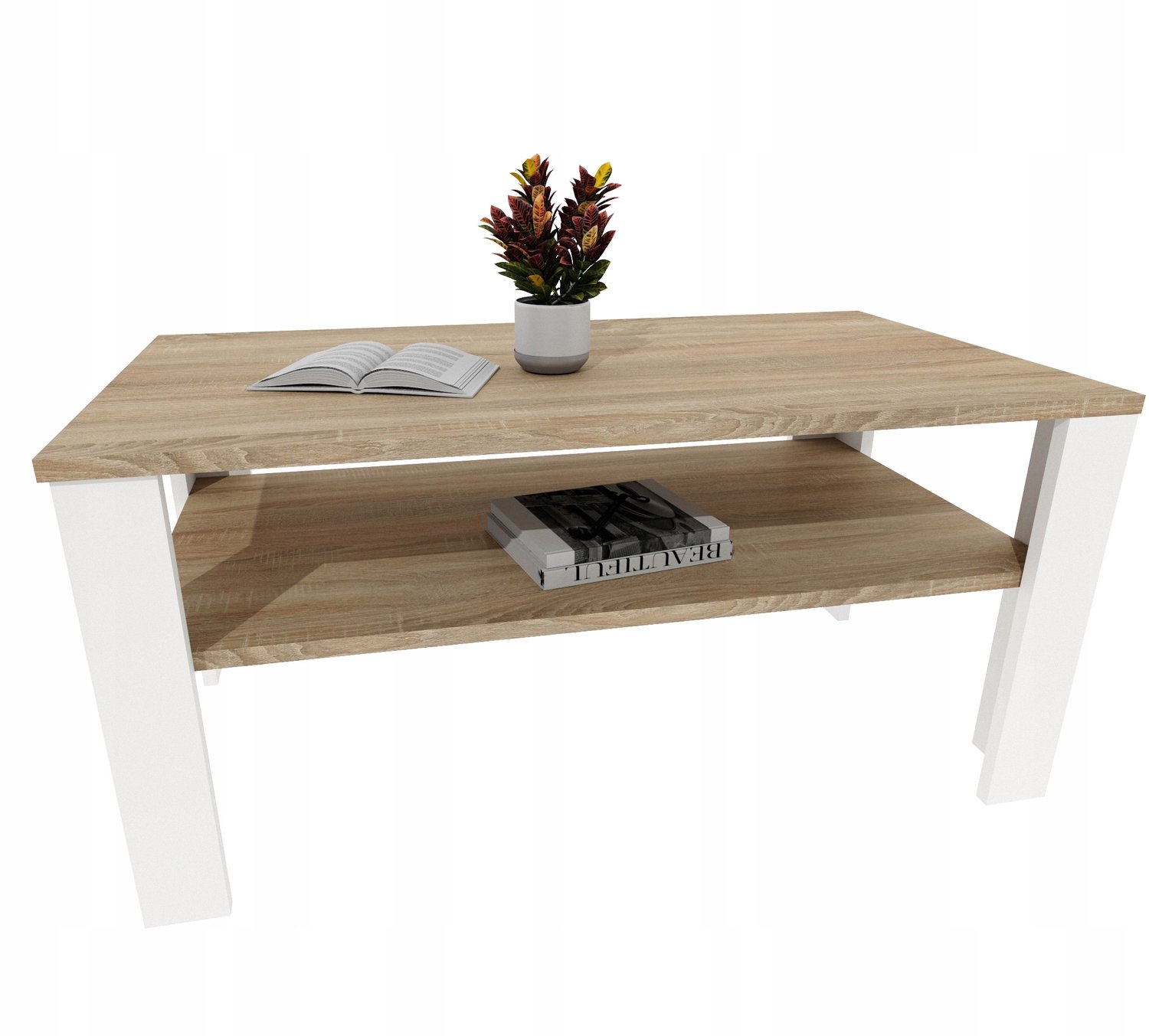 Mobelkap Salontafel met plank Lara 96 - Sonoma eikenlook/wit