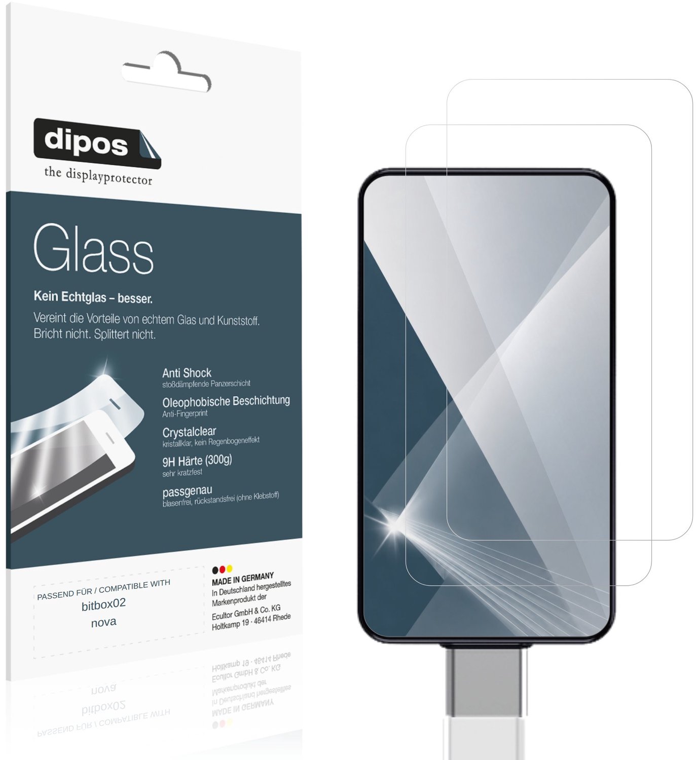 dipos – 2x Pantserfolie geschikt voor bitbox02 nova | 9H Screenprotector
