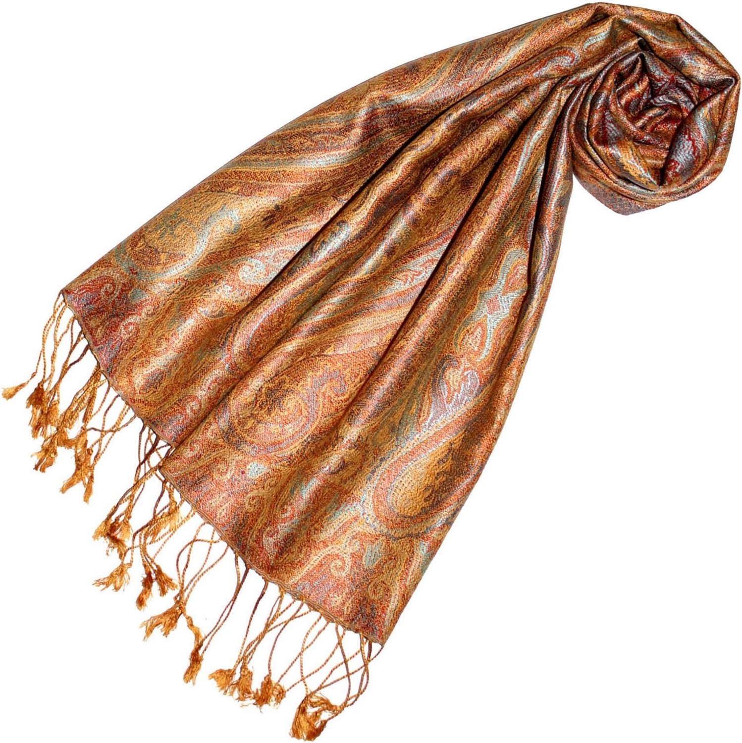 Zijde Sjaal Dames - Jacquard Geweven Paisley Patroon - Bruin 35x160cm