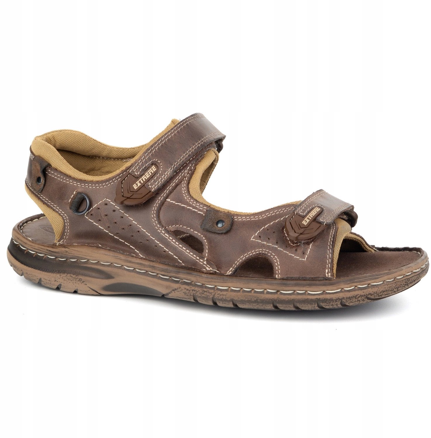 Heren leren sandalen 552K met klittenband Bruin