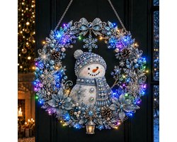 Kerstkrans voor Diamond Painting - Parel Diamant Schilderij Suncatcher Kit - DIY Suncatcher Knutselpakket - Met Led-Lichtsnoer - Kerst Decoratie - Raamhanger - Muurdecoratie - DIY Knutselpakket - Complete Set Accessoires