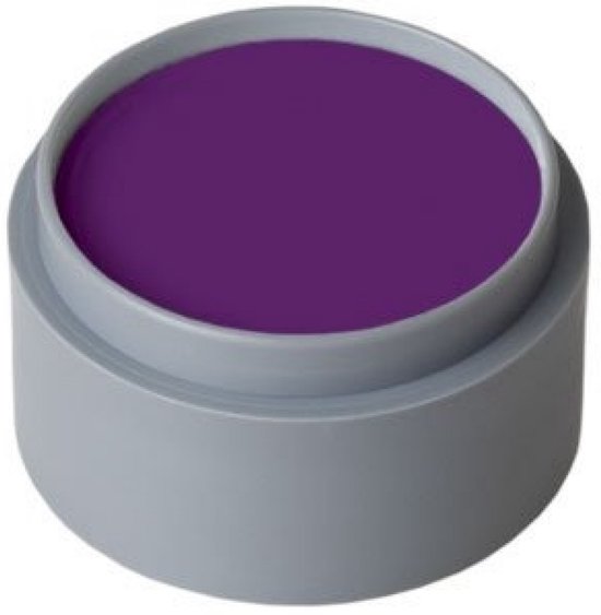 Rond grijs potje gevuld met helder paarse crème.