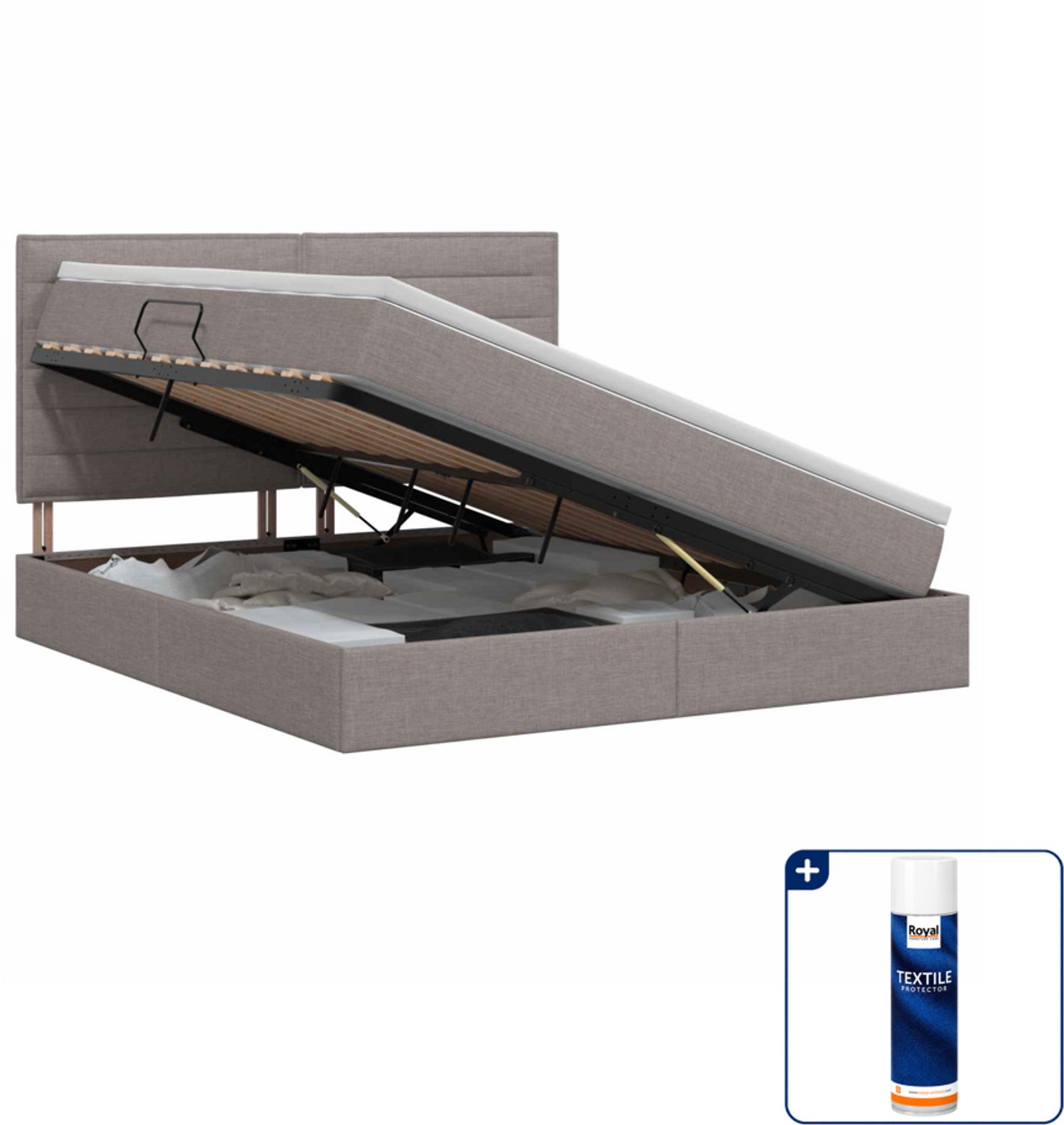 vidaXL Kingsize opbergbed met matras - 180 x 200 cm - taupe - Inclusief textielbeschermer 500 ml