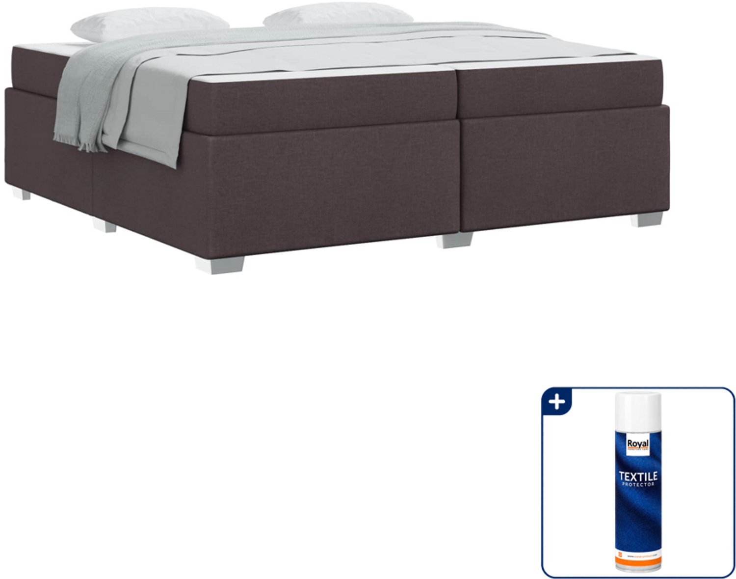 vidaXL bedframe met matras - 200 x 200 cm - stof - donkerbruin - Inclusief textielbeschermer 500 ml