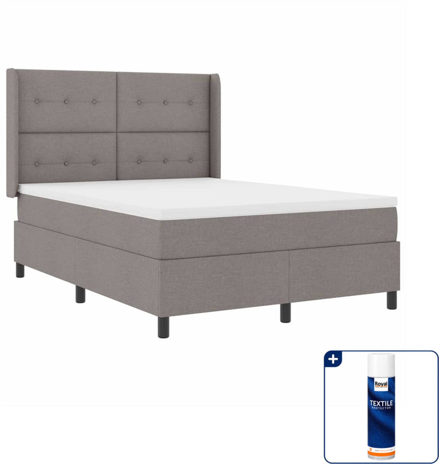 vidaXL Small double boxspringbed - 140 x 200 cm - taupe - Inclusief textielbeschermer 500 ml