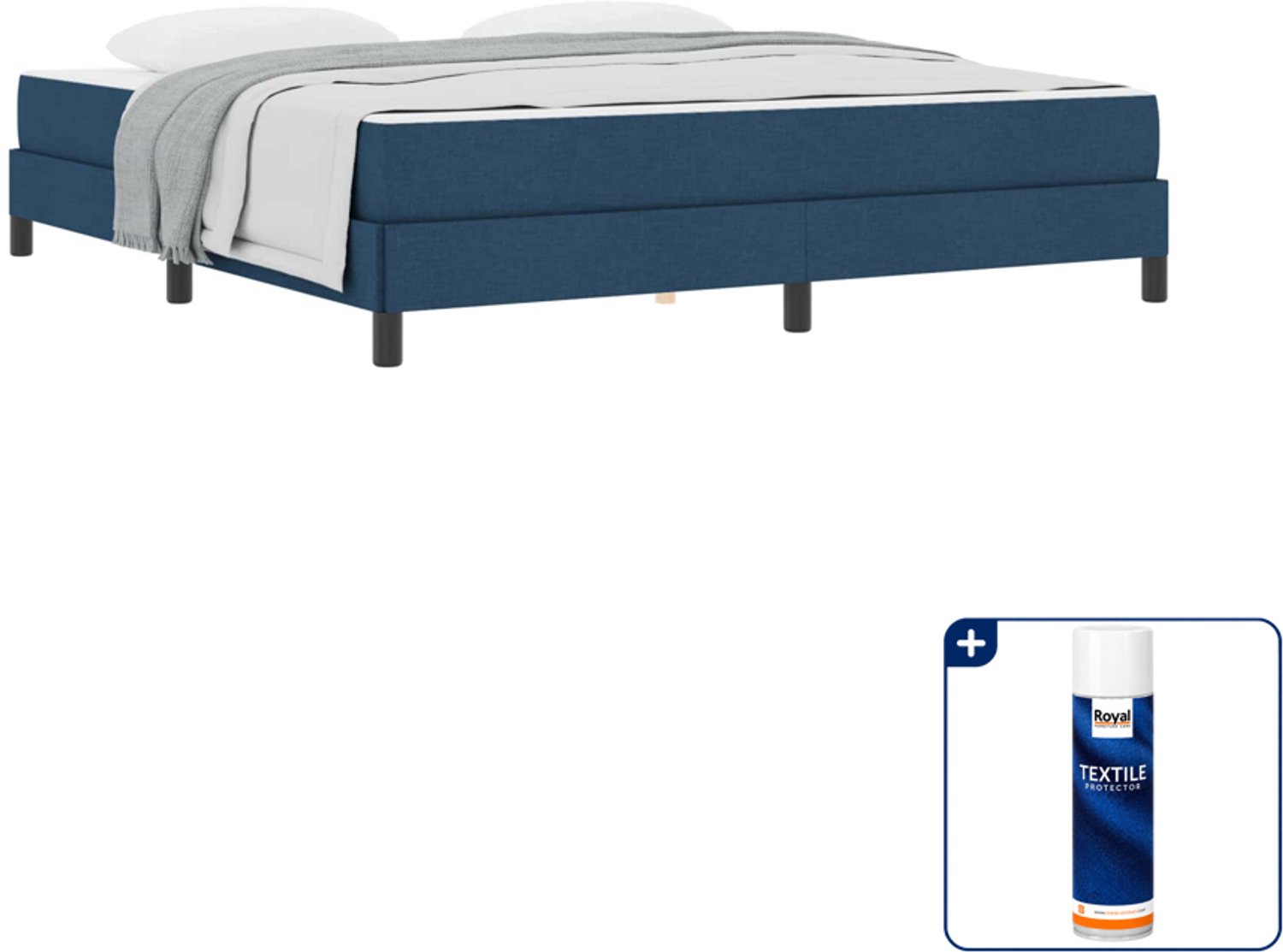 vidaXL Boxspringbed Kingsize - 180 x 200 cm - stof - blauw - Inclusief textielbeschermer 500 ml