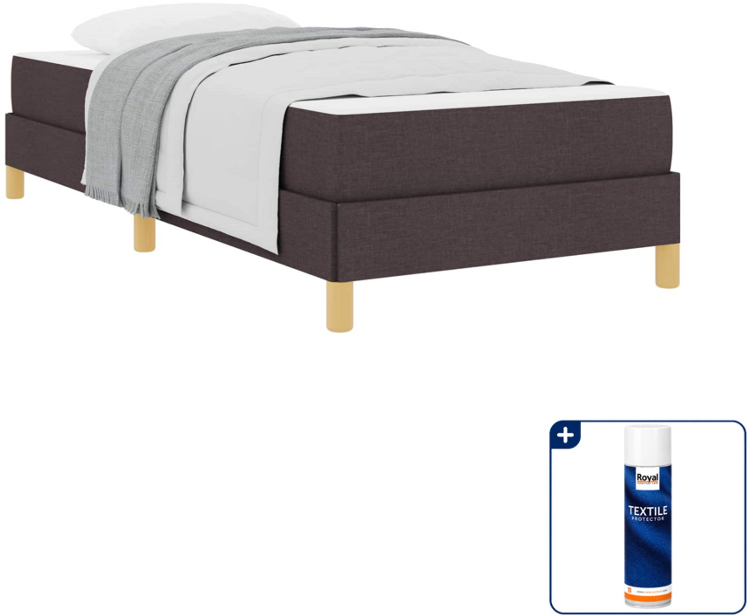 vidaXL boxspringbed met matras - 90 x 190 cm - stof - donkerbruin - Inclusief textielbeschermer 500 ml