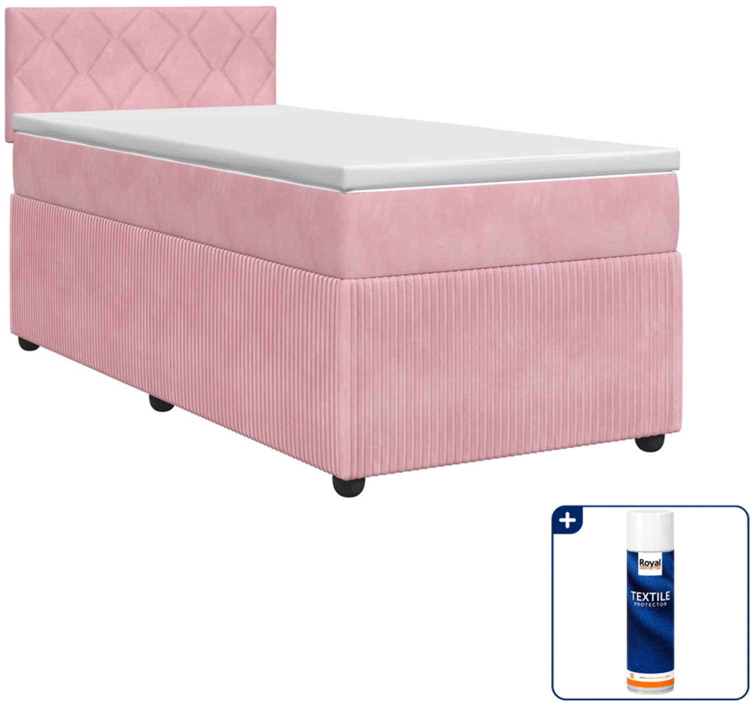 vidaXL boxspringbed met matras 90 x 190 cm - fluweel - roze - Inclusief textielbeschermer 500 ml