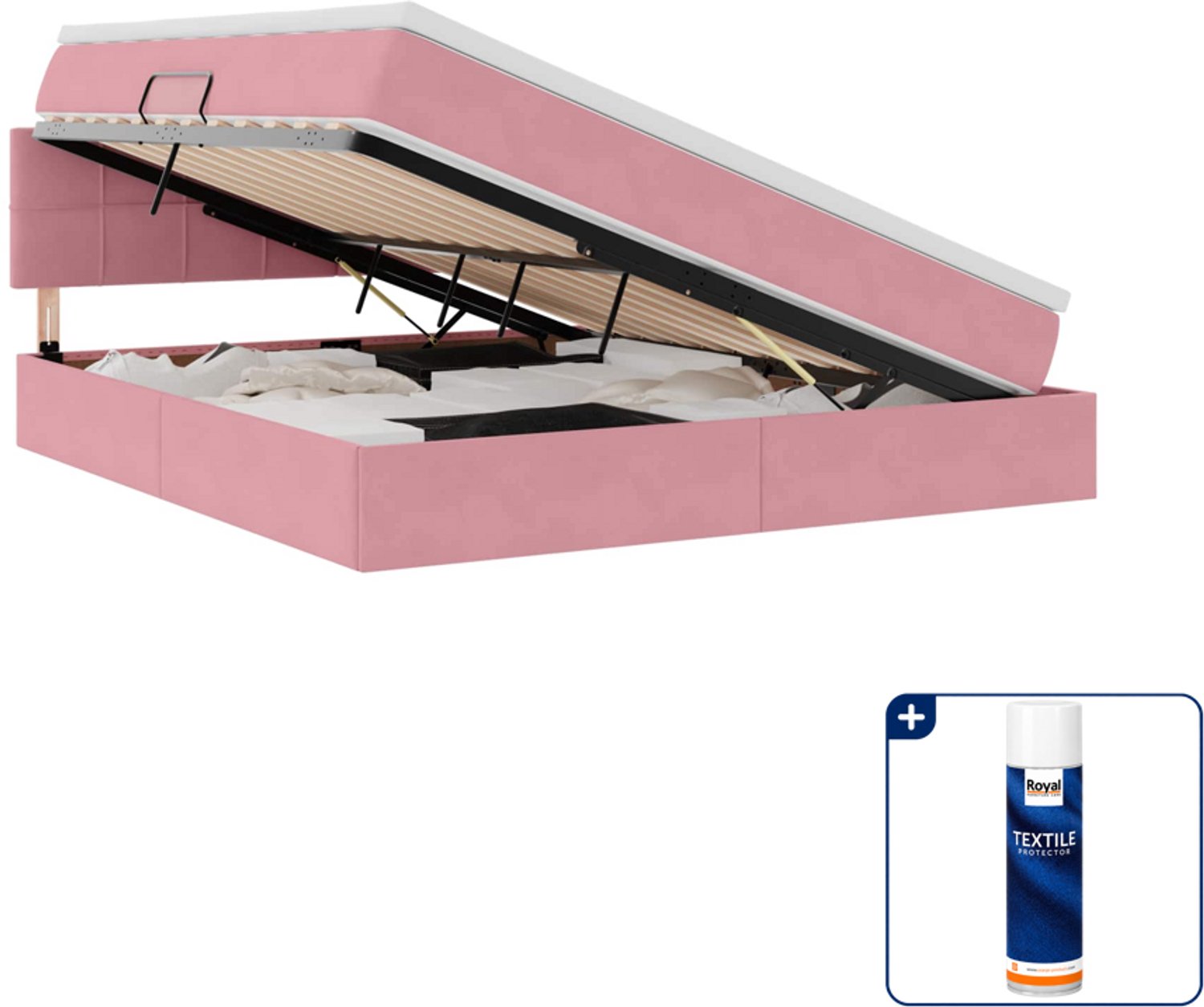 vidaXL Kingsize opslagbed met matras - 180 x 200 cm - roze - Inclusief textielbeschermer 500 ml Blauw