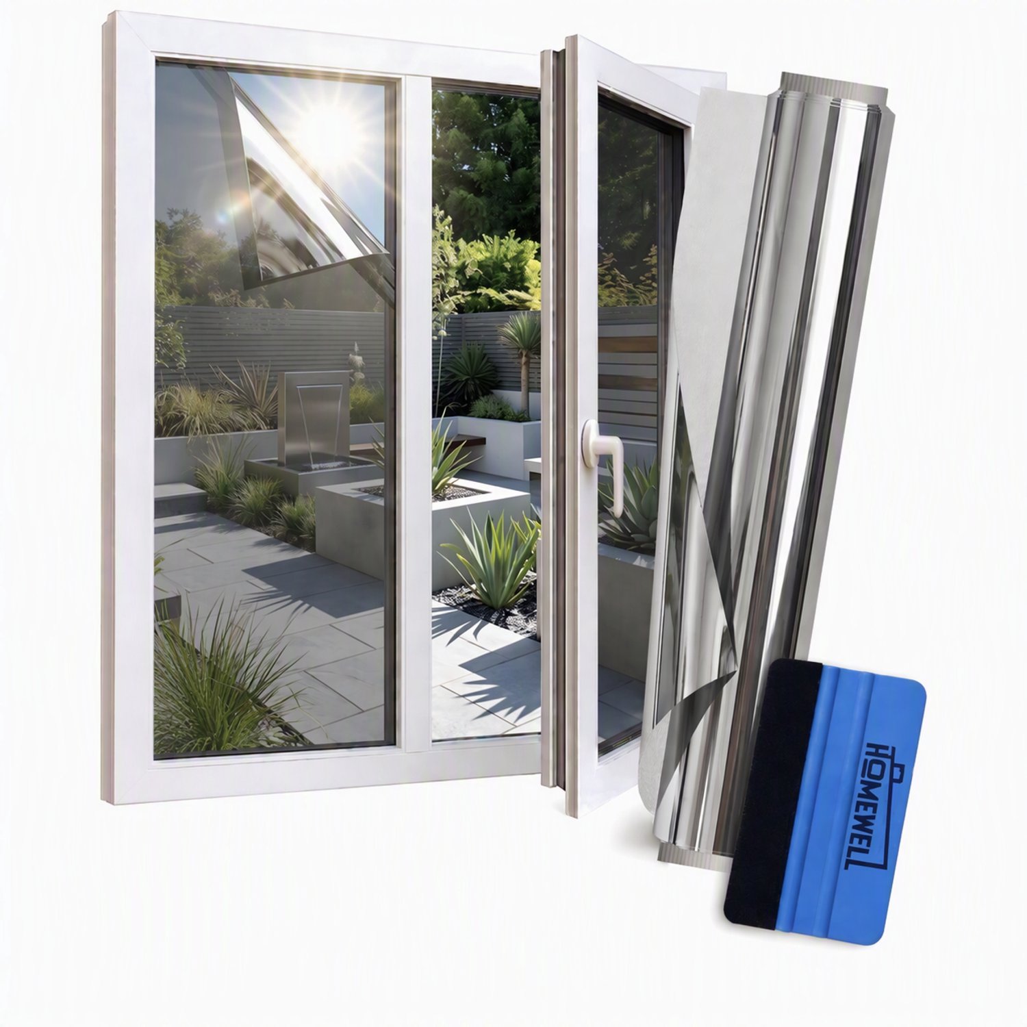 Homewell Zonwerende Raamfolie - 70x300cm - Isolerend - Statisch & Herbruikbaar - Tegen Hitte & Inkijk - HR+ Geschikt – 25% Spiegeleffect Zilver Zilver 25%