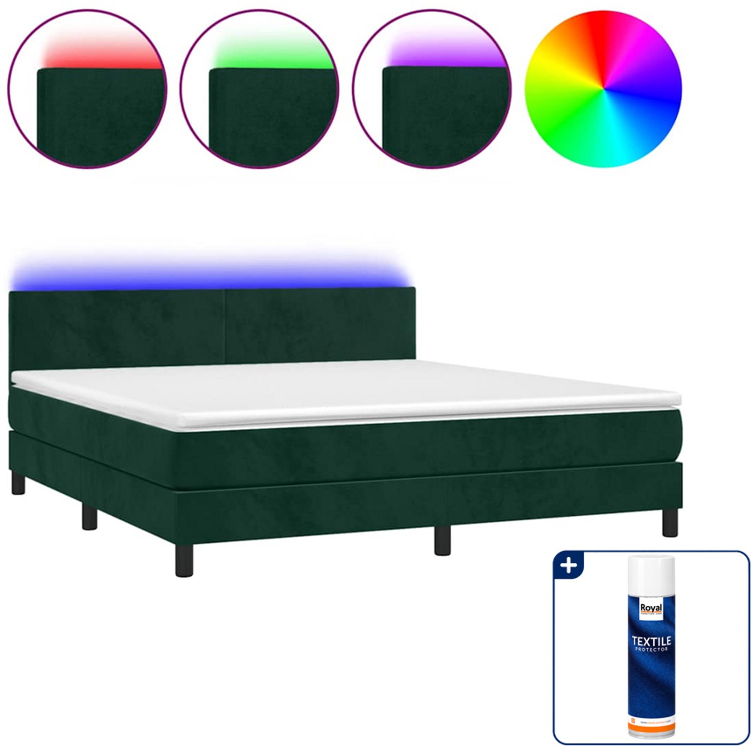 vidaXL Boxspring Kingsize - 180 x 200 cm - fluweel - donkergroen - Inclusief textielbeschermer 500 ml